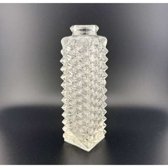 Vintage FTD Clear Glass Vase Diamond Point Square Column 6.5" H - Picture 1 of 10